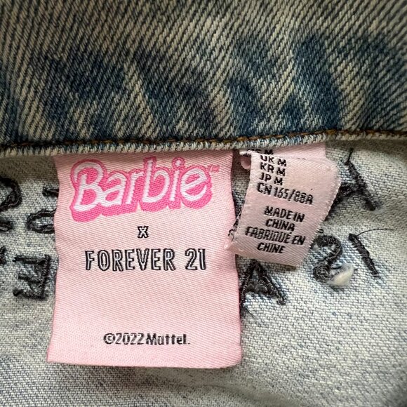 Barbie x Forever 21 denim jacket Medium distressed cropped floral painted - Picture 8 of 8